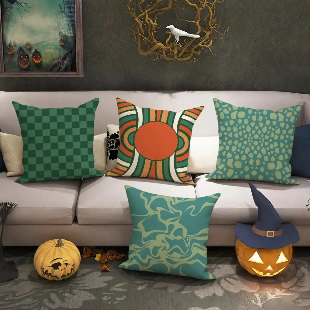 Bohemia Green Cushion Cover Halloween decoration trick or treat cushion cover, ghost, pumpkin head, bat decoration