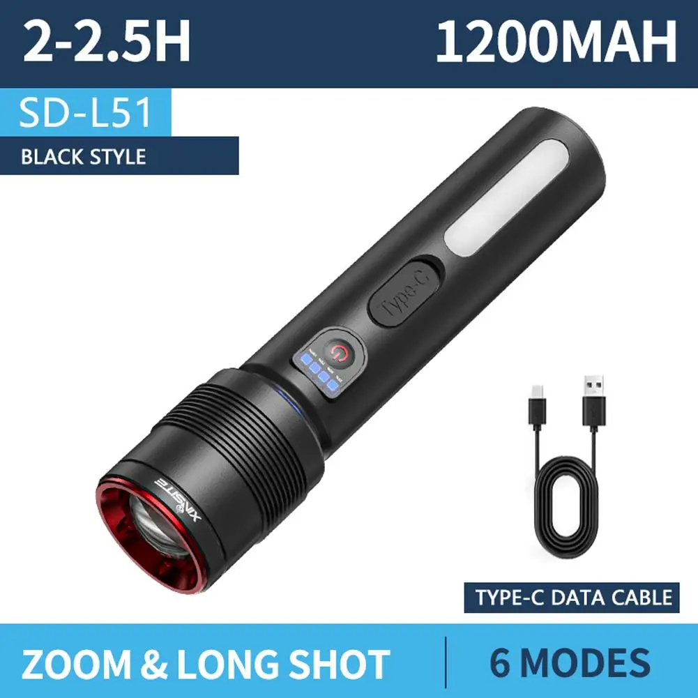 1000 Lm LED Rechargeable Flashlight Zoomable Portable Torch Multifunctional Bright Lighting For Outdoor Camping Hiking Emergency