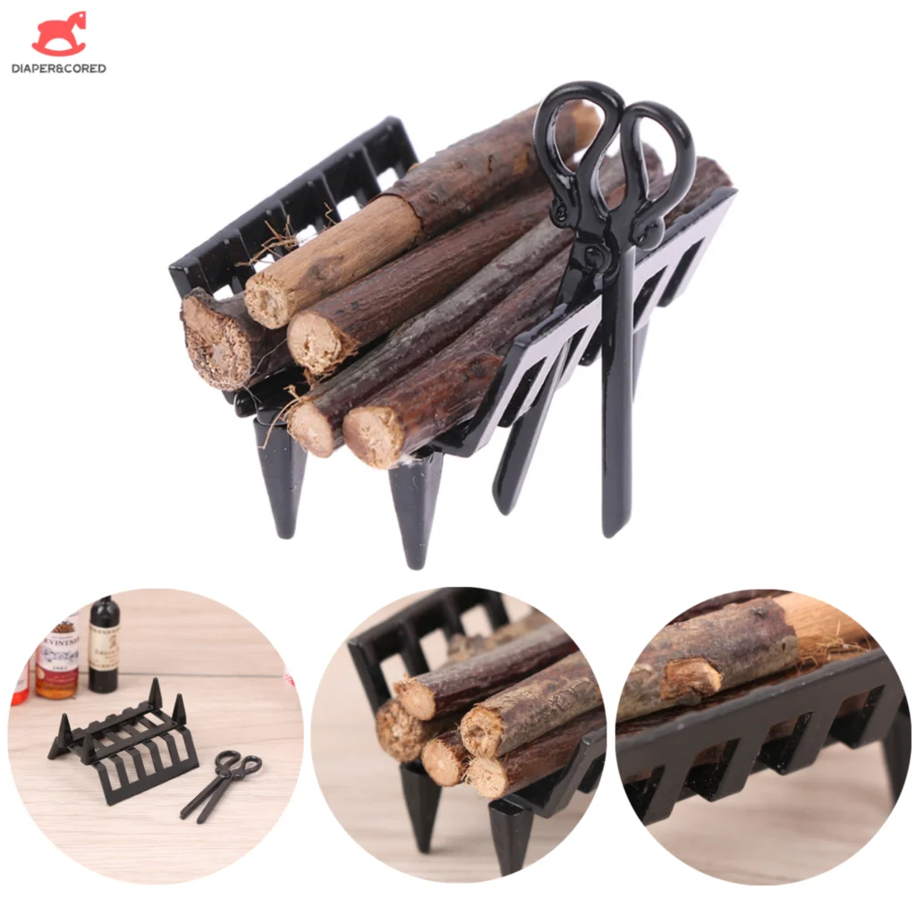 1:12 Dollhouse Miniature Simulation Fireplace Accessories Firewood Holder Pliers Furniture Model Doll House Accessories