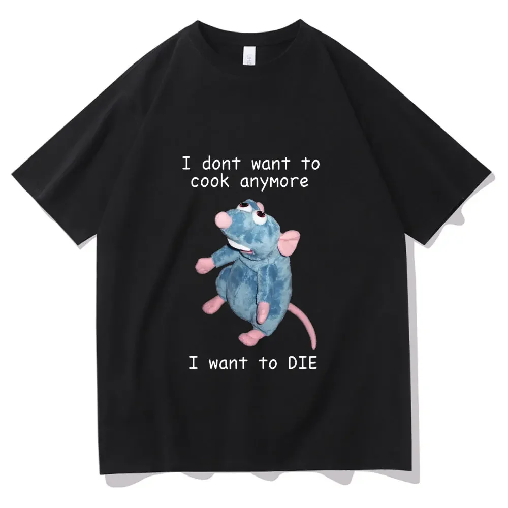 Mouse Printed T-shirt for Men and Women Crop Top I Don’t Want To Cook Anymore Printed   Casual  Short Sleeve  Breathable  Tee