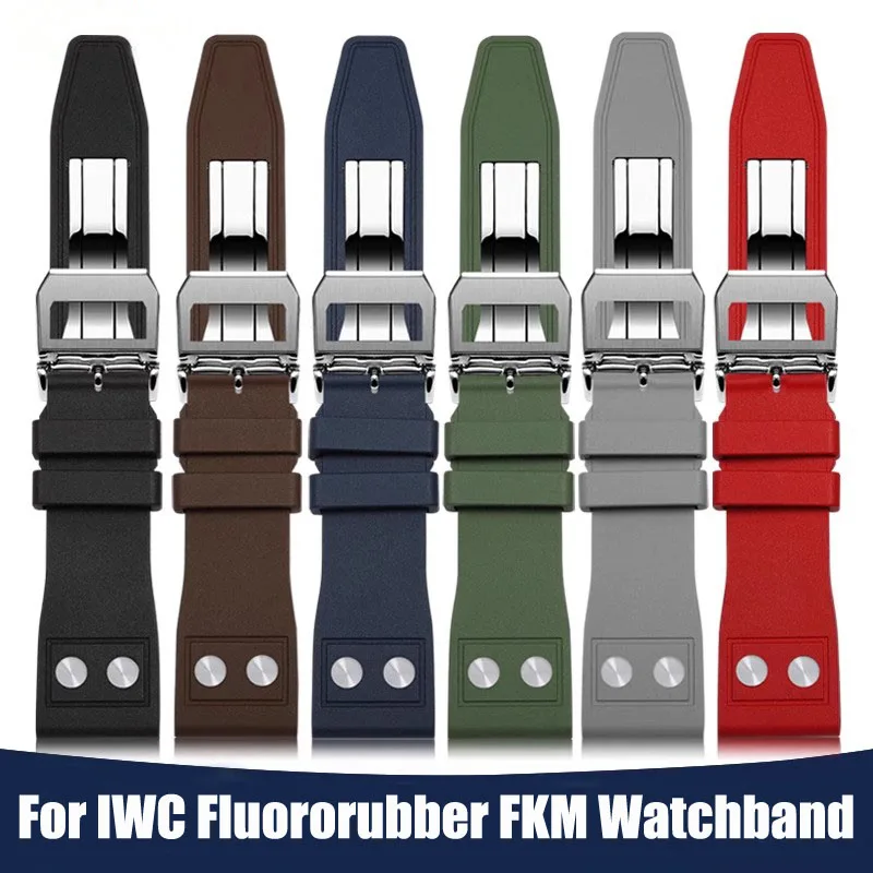 20mm 21mm 22mm Nature Soft Fluororubber FKM Rubber Watchband For IWC Strap Big Pilot Portofino TOP GUN Watch Band With Rivet