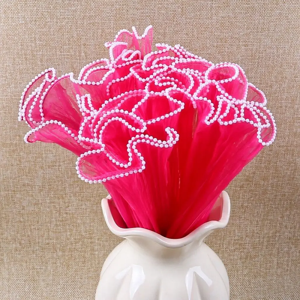 Ruffled Wave Pattern Floral Packaging Mesh Pearl Decorative Fabric Bouquet Wrapper For Wedding Ceremony Holiday Gift Supplies