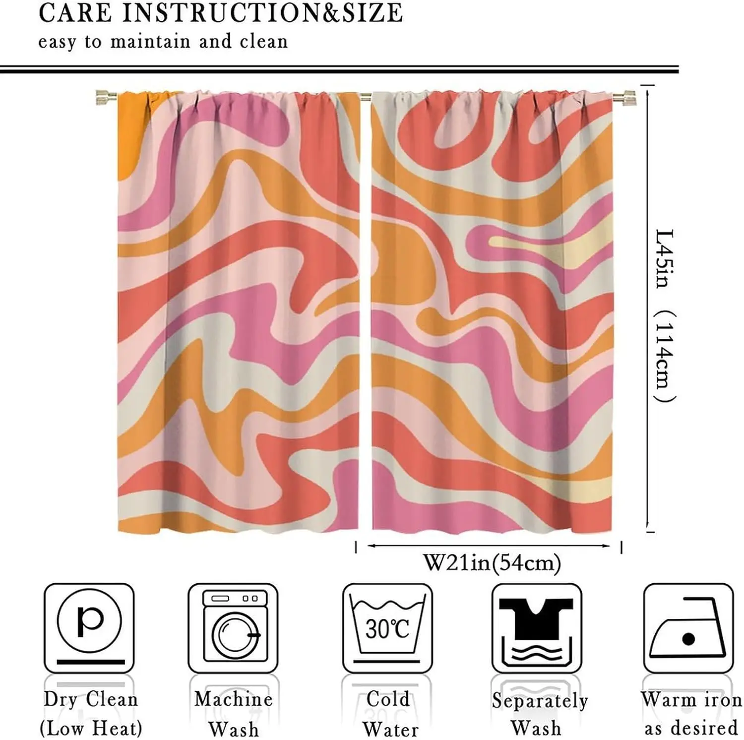 Retro 70s Groovy Curtains, Vintage Abstract Funky Modern Art Window Drapes Boho Pink Orange Spiral Swirl Waves Window Treatments