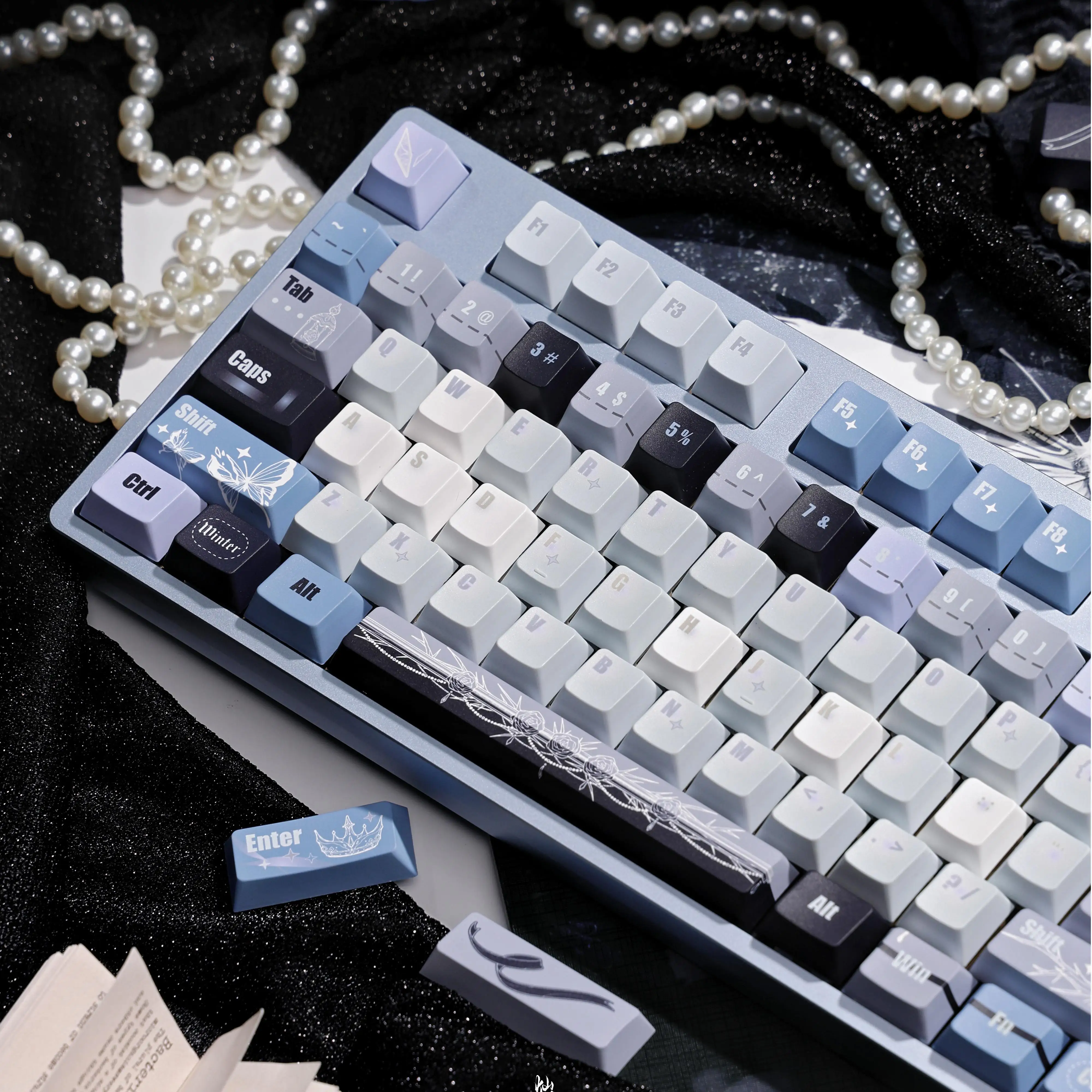 Forest of Eternal Night Theme Keycaps Cherry PBT Five-sided Thermal Sublimation Gray-blue Keycap DIY Mechanical Keyboard 145Keys