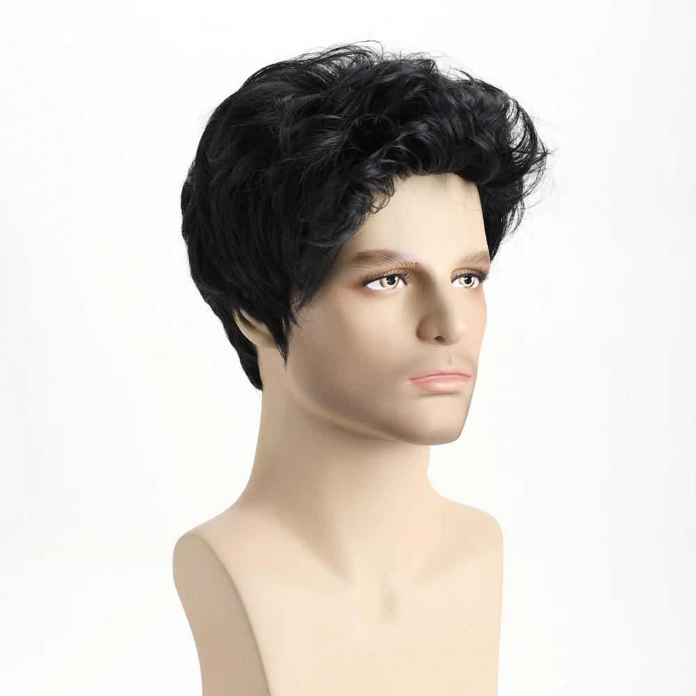10 بوصة شعر مستعار مجعد الاصطناعية قصيرة شعر مستعار أسود للرجال مناسبة للاستخدام اليومي الكرة عيد الميلاد الزفاف عيد الهالوين مهرجان الموسيقى