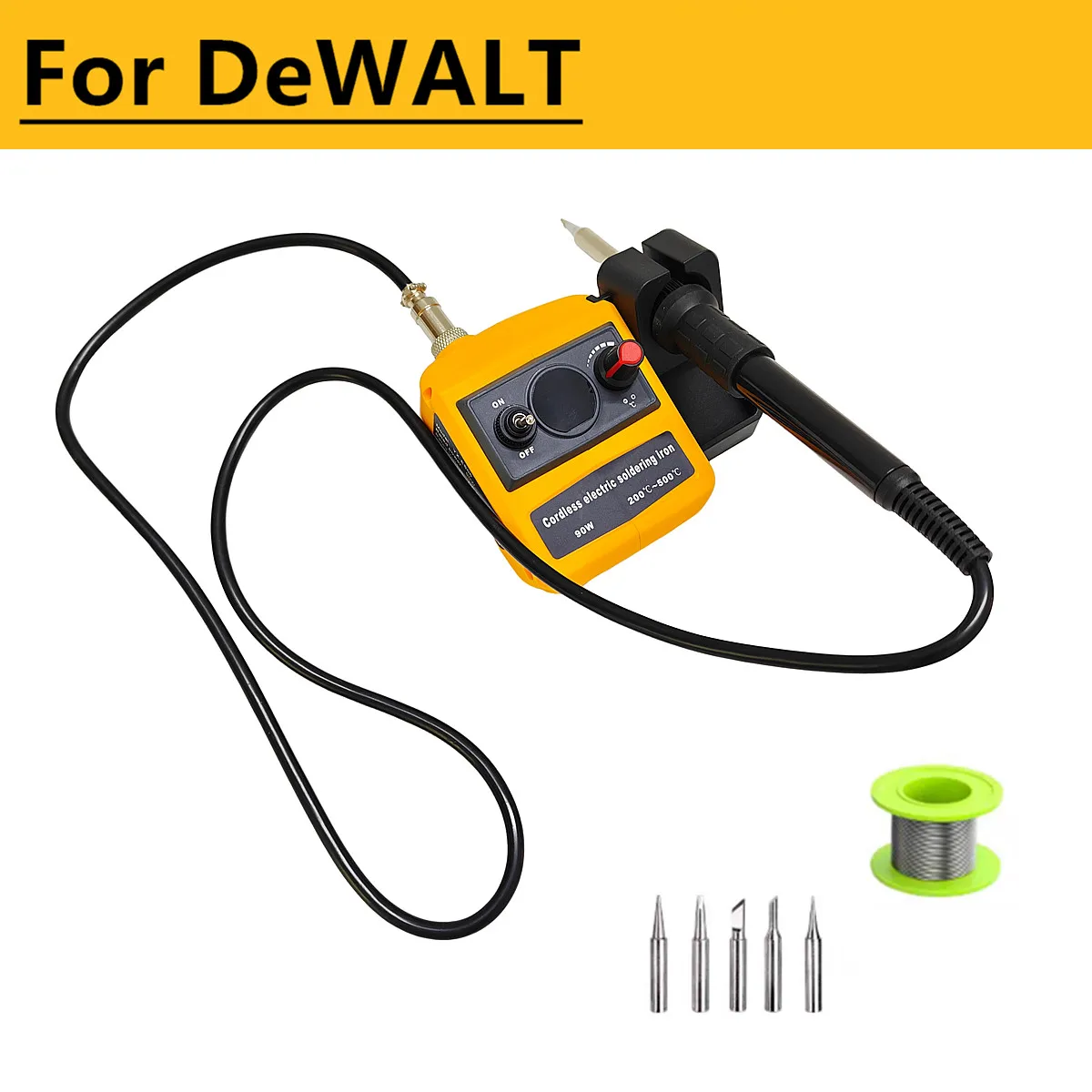 

For DEWALT 20V Battery Cordless Electric Soldering Iron 90W 200-500℃ Adjustment With 5 Tips Welding Gun Torch Repair Power Tool