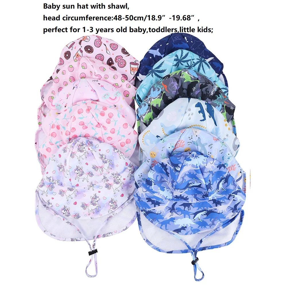 Topi Matahari Musim Panas Kartun untuk Balita dengan Selendang, Pinggiran Lembut, Cepat Kering, untuk Aktivitas Luar Ruangan, untuk Anak Laki-laki dan Perempuan Usia 1-3 Tahun, Topi Pantai dengan Perlindungan UV