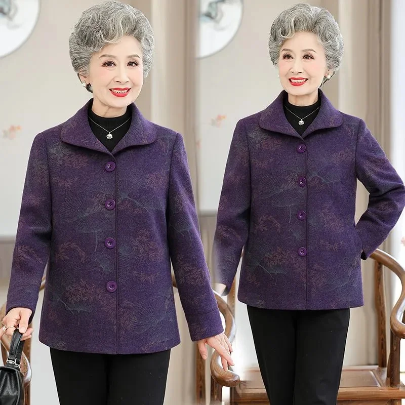 

Корейская женская модная куртка с длинными рукавами для мам среднего возраста, повседневное шерстяное пальто, весенне-осеннее женское пальто большого размера 6XL, верхняя одежда из смеси