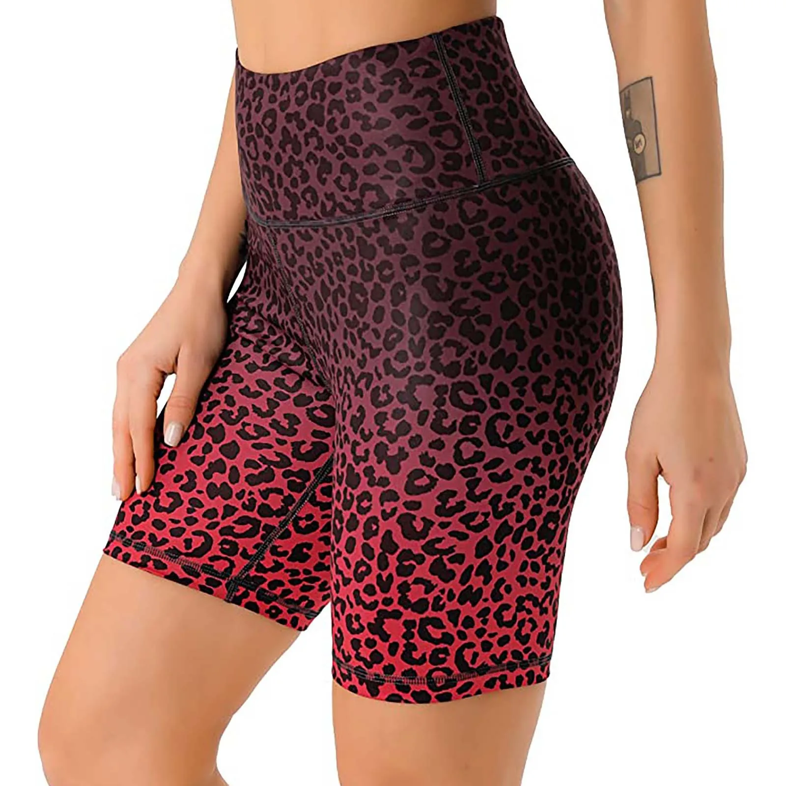 Women Camouflage High Waist Shorts Sexy Tight Biker Shorts Athletic Workout Yoga Shorts Solid Color High-Waisted Hip-Lifting T1