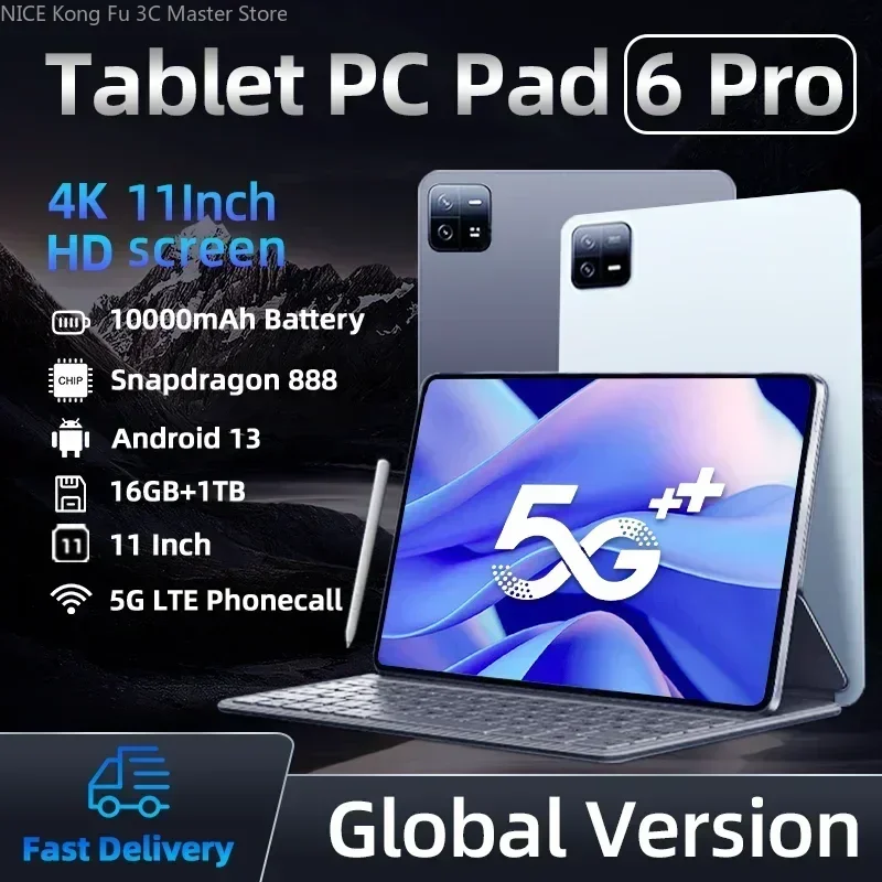 

2024 Original Pad 6 Pro 5G Global Edition Tablet Android 13 16Gb + 1Tb Snapdragon 888 11-inch Wifi6 10000mAh Dual SIM E-SIM