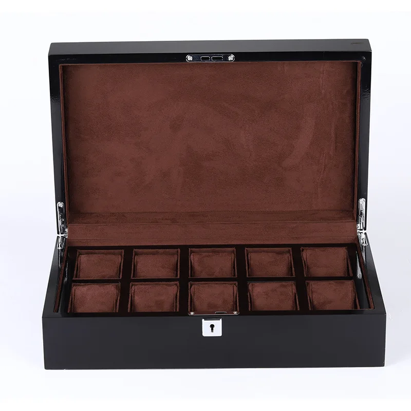 High-End 10 Slots Black Wood Watch Storage Box Classic Luxurious Style for Household Display Case & Bracelet Collection