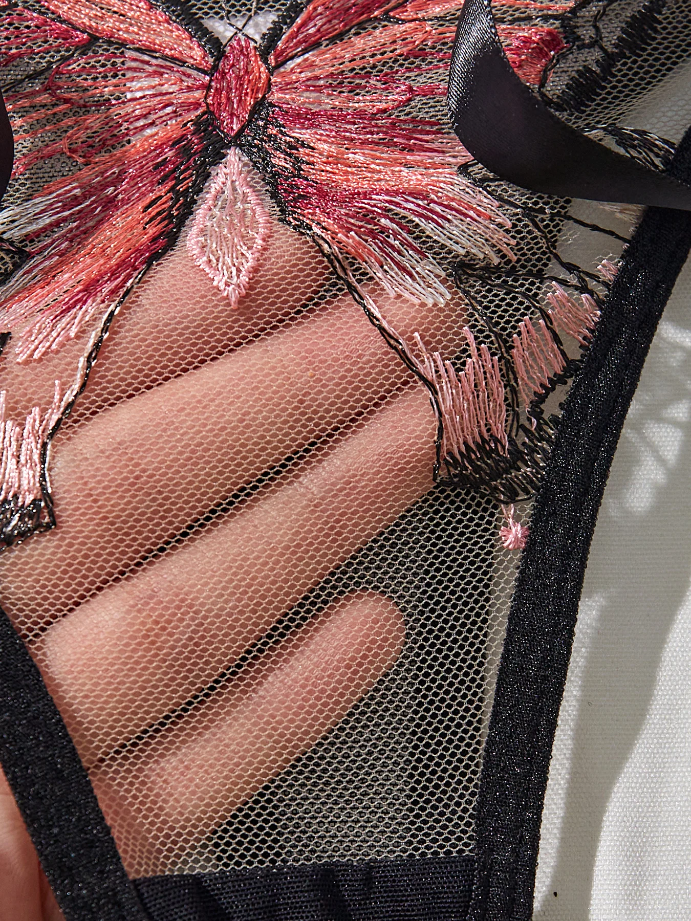 여성용 2피스 란제리 우아한 리본 시스루 섹시한 나비 브라 팬티 귀여운 소녀 친밀한 속옷 세트