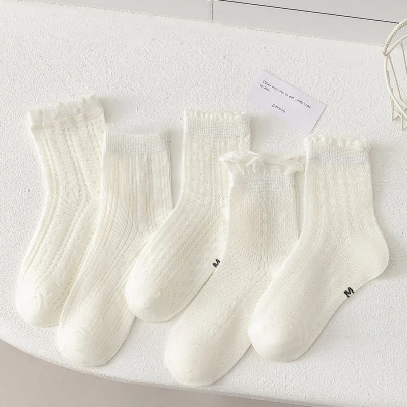 5Pairs/set Children's Mesh Socks For Girls Summer Thin White  Girl Socks Sweet Fashion Princess Lace Kids Student Sock New 2-12Y