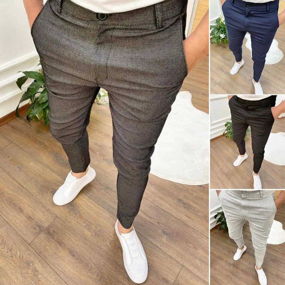 Calça lápis lavável meados ascensão masculina, calça lápis, longa, slim fit, skin-touch, popular, escritório