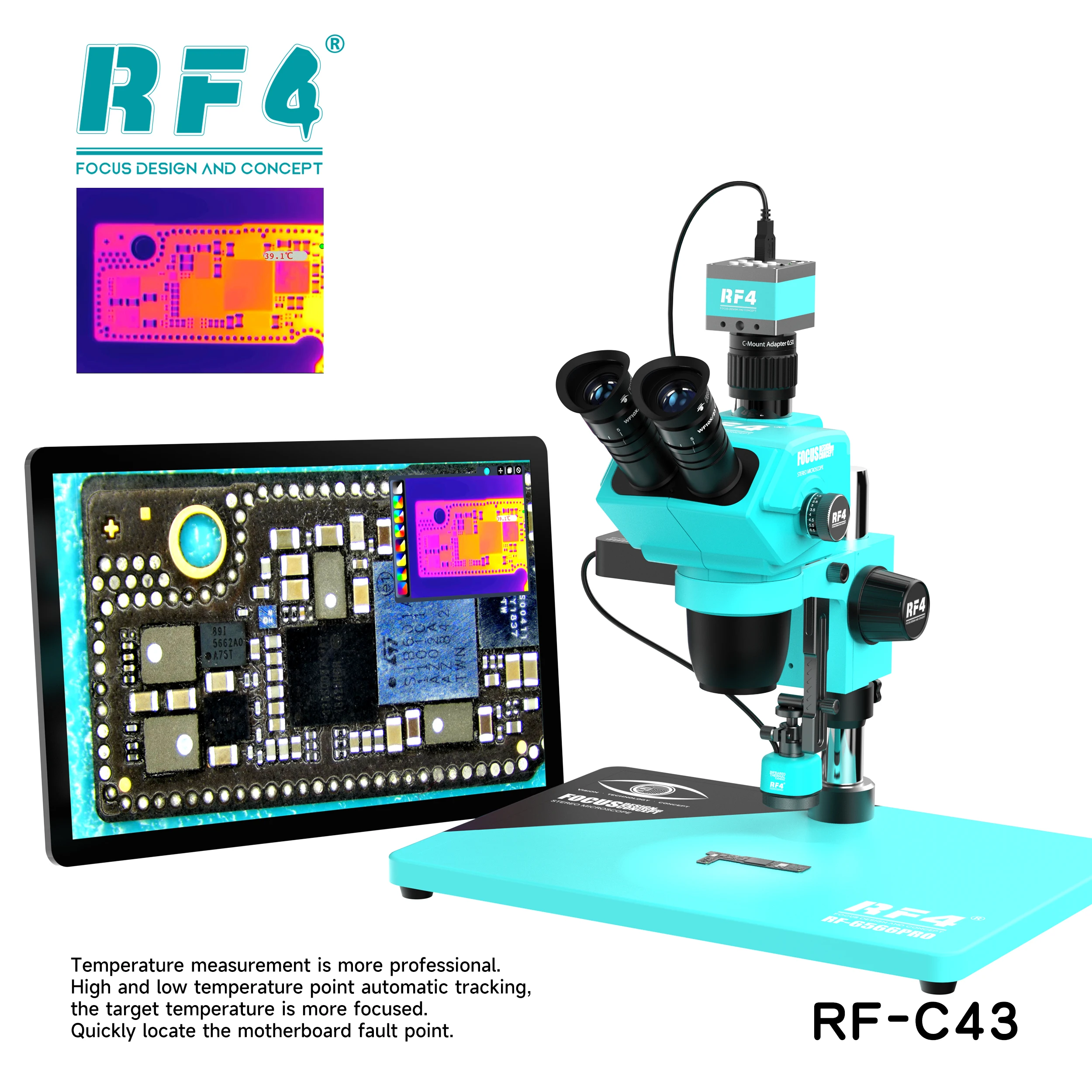 كاميرا التصوير الحراري RF4 الجديدة المستقلة RF-C43 تصميم سريع اللمس متوافق مع معظم كاميرا المجهر لإصلاح PCB