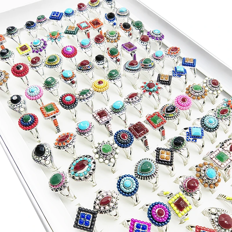 20/50 unids/lote Bohemia nuevo estilo mixto anillos de dedo acrílicos para mujeres Vintage flor de cobre antiguo joyería accesorios de fiesta regalos