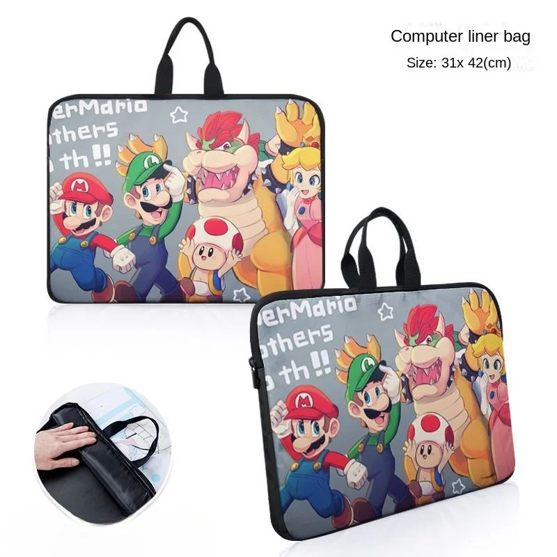 Super Mario Bros Cartoon Laptop Bag 14 Inches Anime Pattern Notebook Bag Shockproof Macbook M1 Air Pro HP Computer Sleeve Case