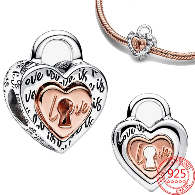 High Quality S925 Silver Lollipop Coffee With Love Lock/Key Charm Beads Fit for Original Bracelet DIY Women's Boutique Jewelry