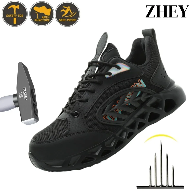 

Elastic sole Steel Toe Cap Safety Shoes for Men, Anti-Puncture Anti-Smash Work Sneakers Construction Outside Footwear