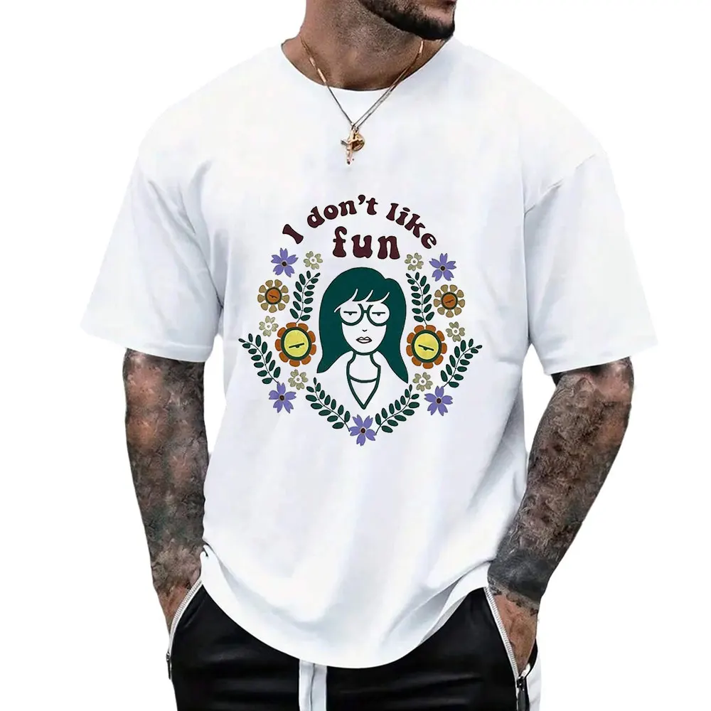 I don't like fun Daria The Series Graphic T‑Shirt 90s Retro Cartoon Sick Sad World Print Tees Unisex Short Sleeve Streetwear Top