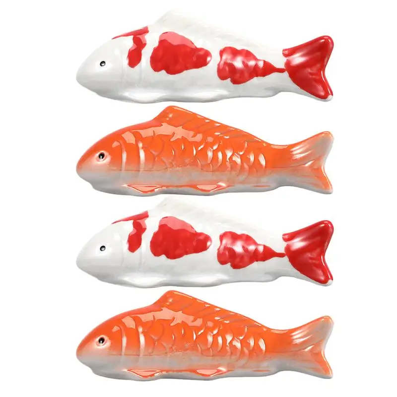 4pcs Japanese Style Fish Tank Red Fish Red Grouper Floating Fish Ornaments Fish Tank Decorative Ceramic Floating Fish Crafts