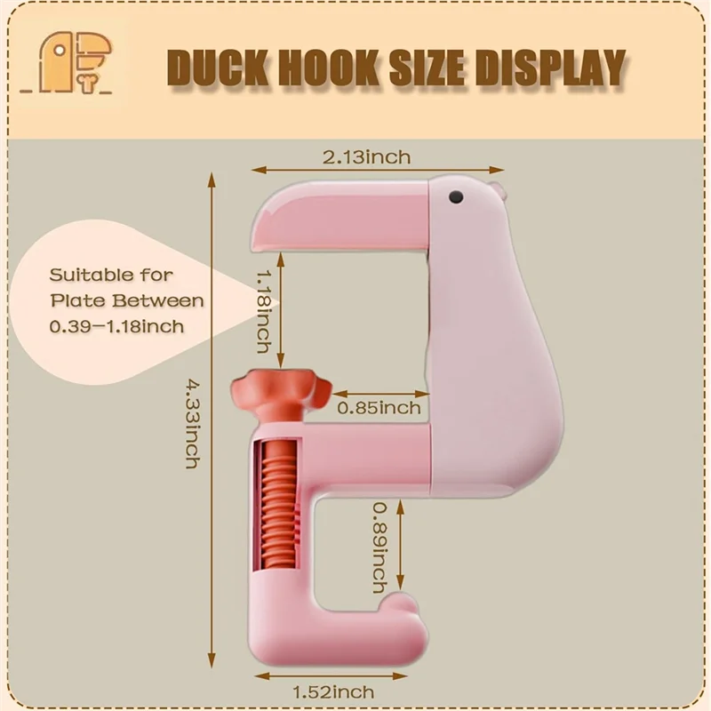 

ABMI-Duck Shaped Desk Hooks(6Pcs), No-Drill Detachable Purse Hanger For Table, Portable Non-Slip Hook,
