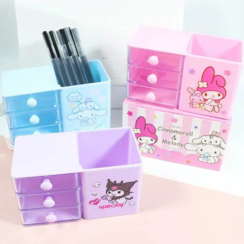 Sanrio Mymelody Kuromi Kawaii Cartoon Pen Holder Desktop Multifunctional Stationery Cosmetics Storage Box Organizer gift