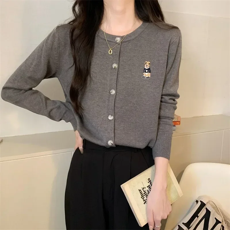 Cardigan Single-Breasted Long Sleeve Sweater Autumn Spring V-Neck Solid Color Knitted Coat Outerwear Warm Soft to Skin Casual