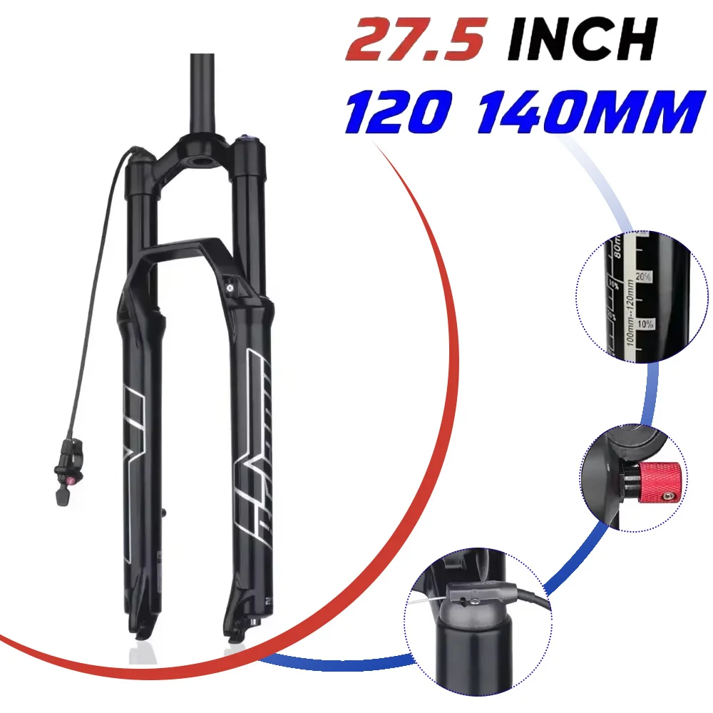 

BOLANY 27.5 inch Boost Bicycle Fork Thru Axle 34 32mm Tube Tapered Rebound Adjustment 120/140mm Travel air Suspension Fork