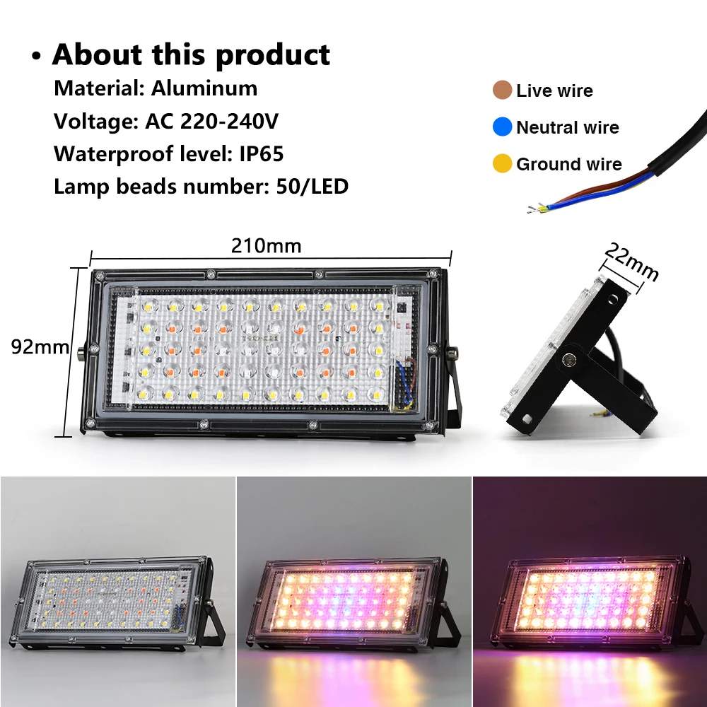 LED Grow Light Full Spectrum Hydroponic Growing System 50W Led Plant Light Waterproof IP65 Seed Flower Greenhouse Planting Light