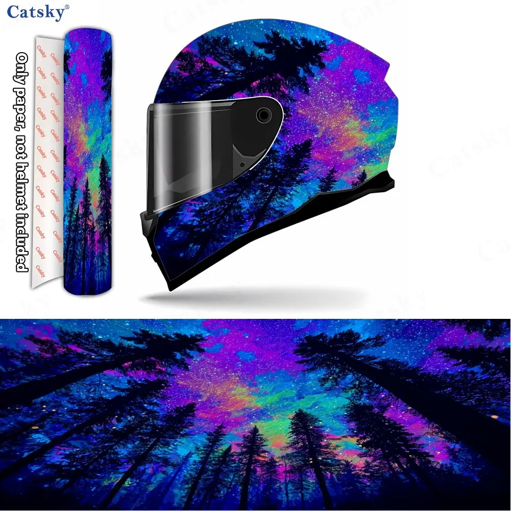 

Psychedelic Forest Starry Sky Helmet Vinyl Wraps, Waterproof Scratch-Resistant Full Face Helmet Decals, Durable PVC Decoration P