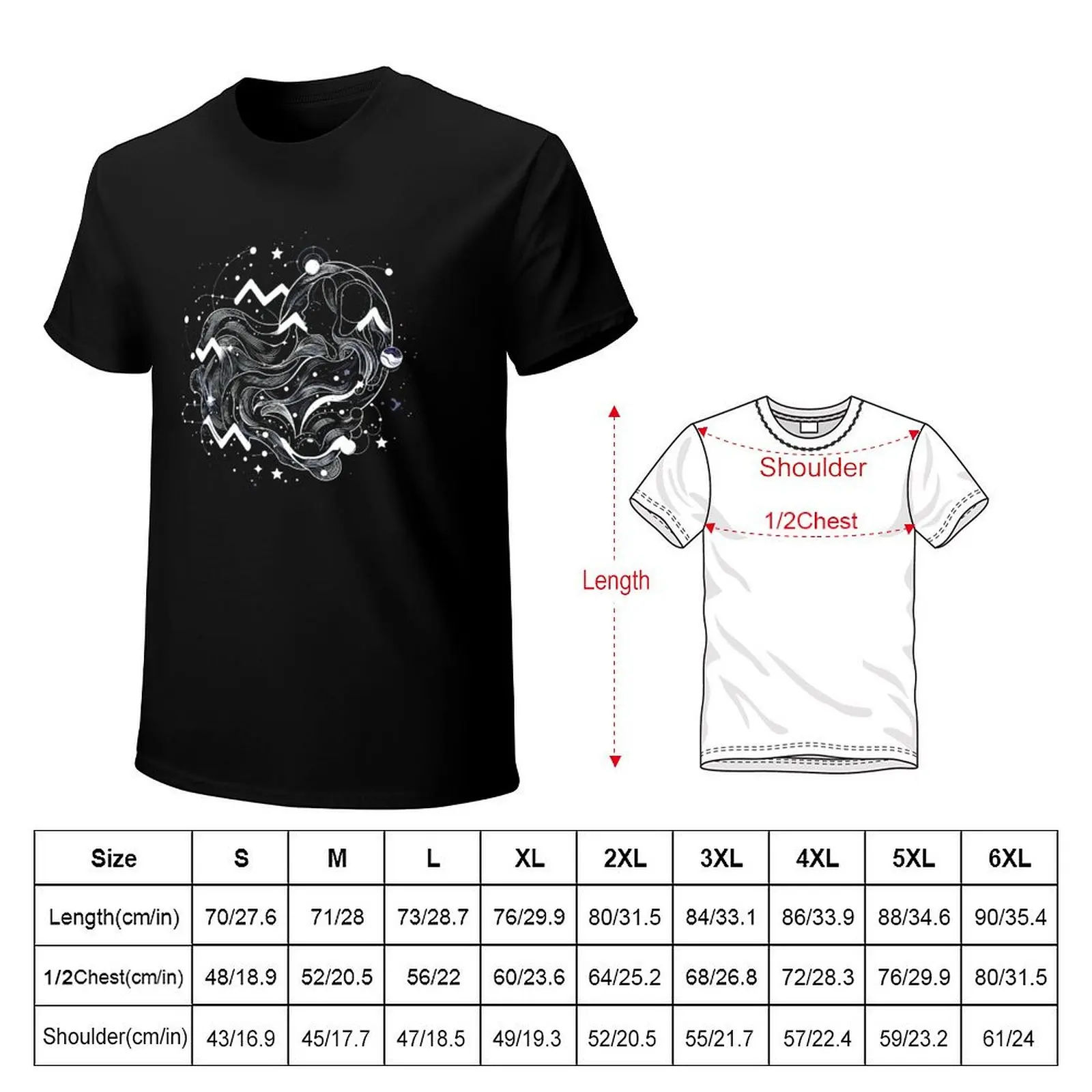 Aquarius zodiac sign Air symbol with stars T-Shirt Plus Size Short Sleeve T-Shirt