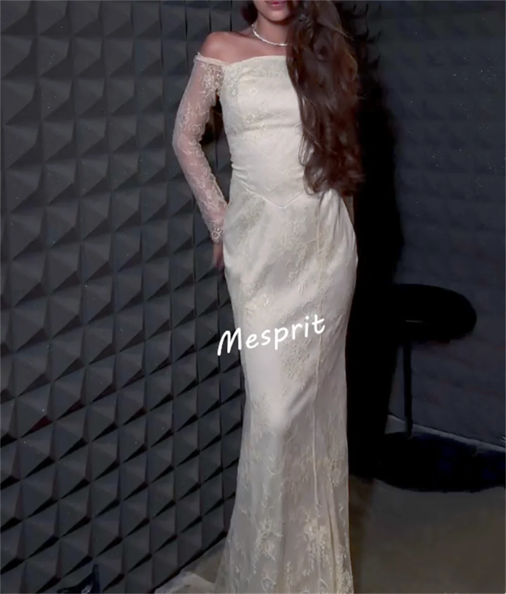 カスタマイズされたシャルムーズ レースアップ気質マーメイドオフショルダー床長さのオーダーメイドの機会控えめなウェディングドレスパーティー