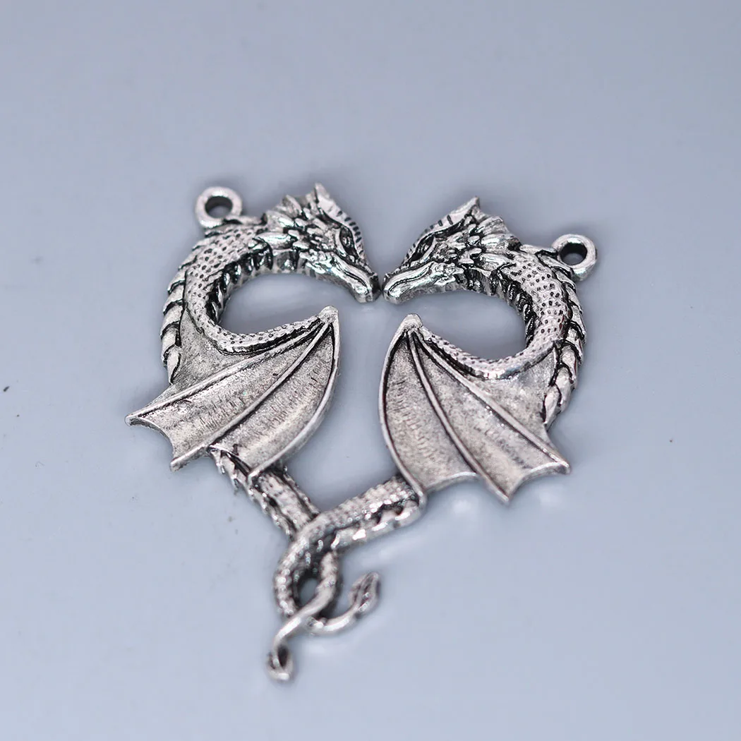 3pcs/lot Punk Viking Dragon Charm for Jewelry Making Necklace Heart Pendant DIY Crafts Trendy Keychain Metal Bulk Accessories