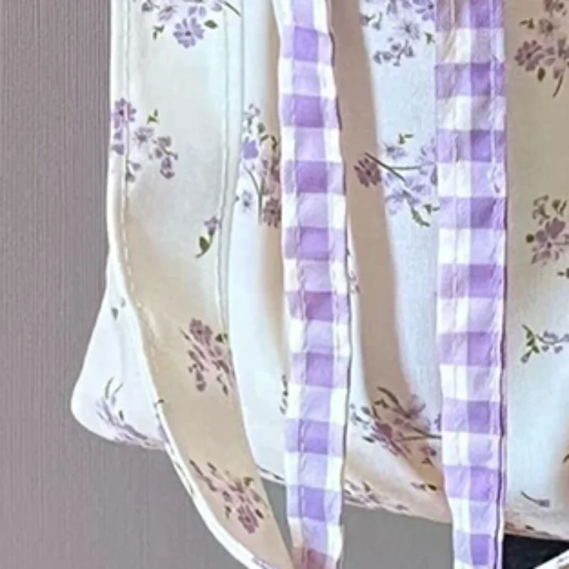 

1 шт. Корейская женская сумка-тоут большой вместимости, холщовая сумка на одно плечо с цветочным принтом и бантом для повседневного использования весной и летом