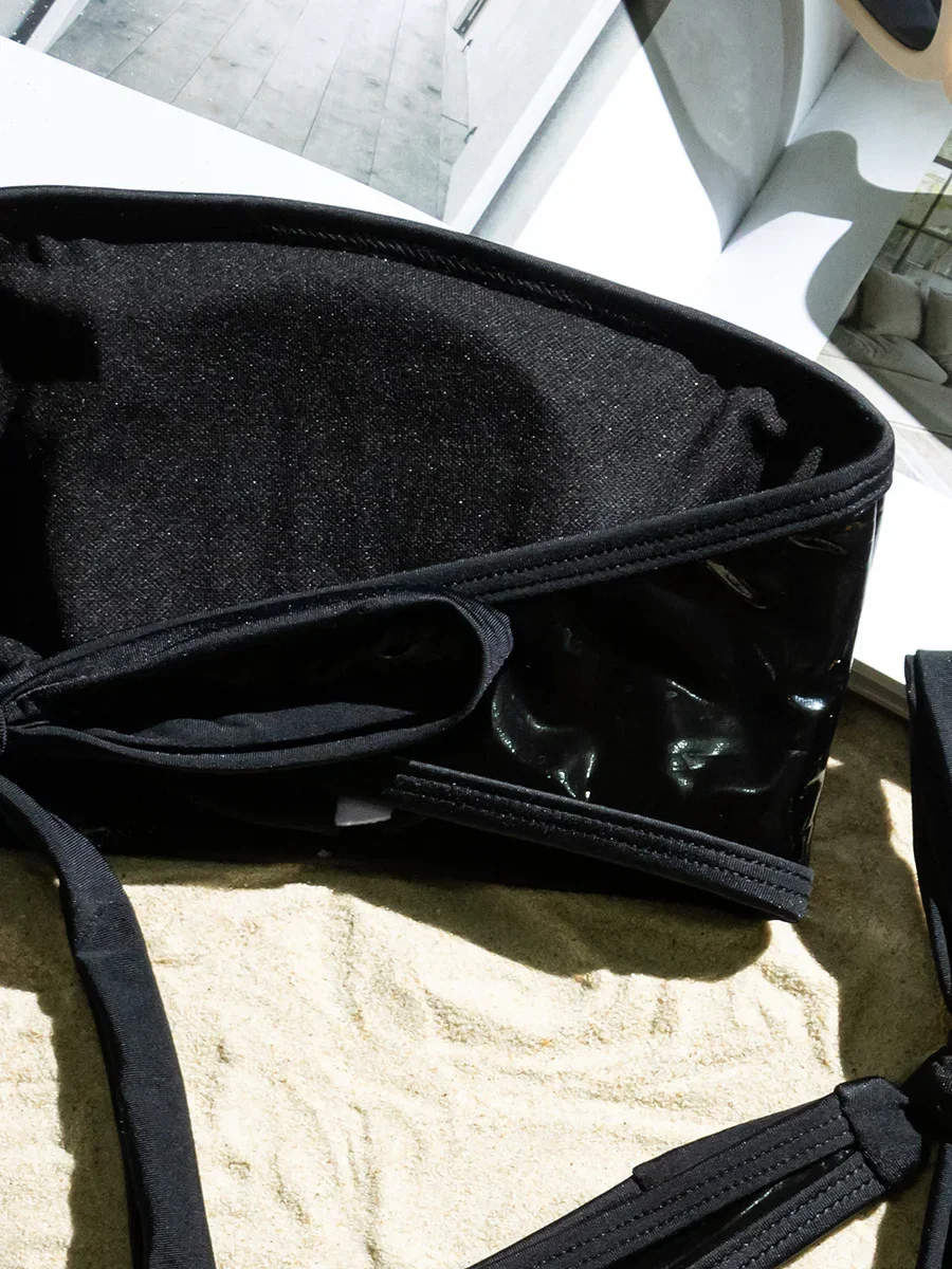 Shiny PU Leather Bikini Women Bandeau Bikinis Swimsuit Female Swimwear Two Pieces Bikini Set Micro Thong Bathing Suit Swim Lady