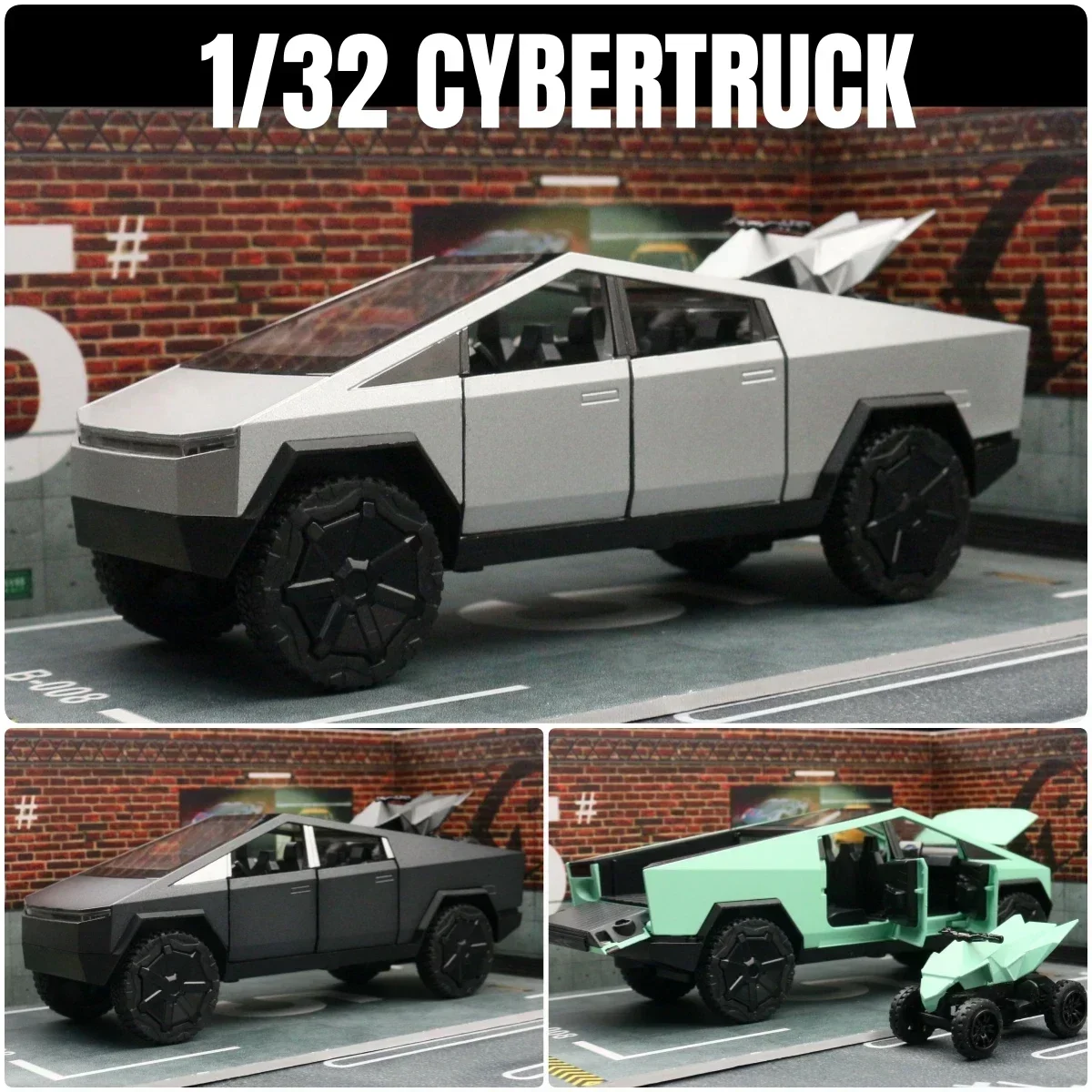 

1/32 Tesla Cybertruck Пикап Игрушечный автомобиль Миниатюрный литой под давлением металлический внедорожник Модель откатного звука Свет Коллекция Подарок для мальчика