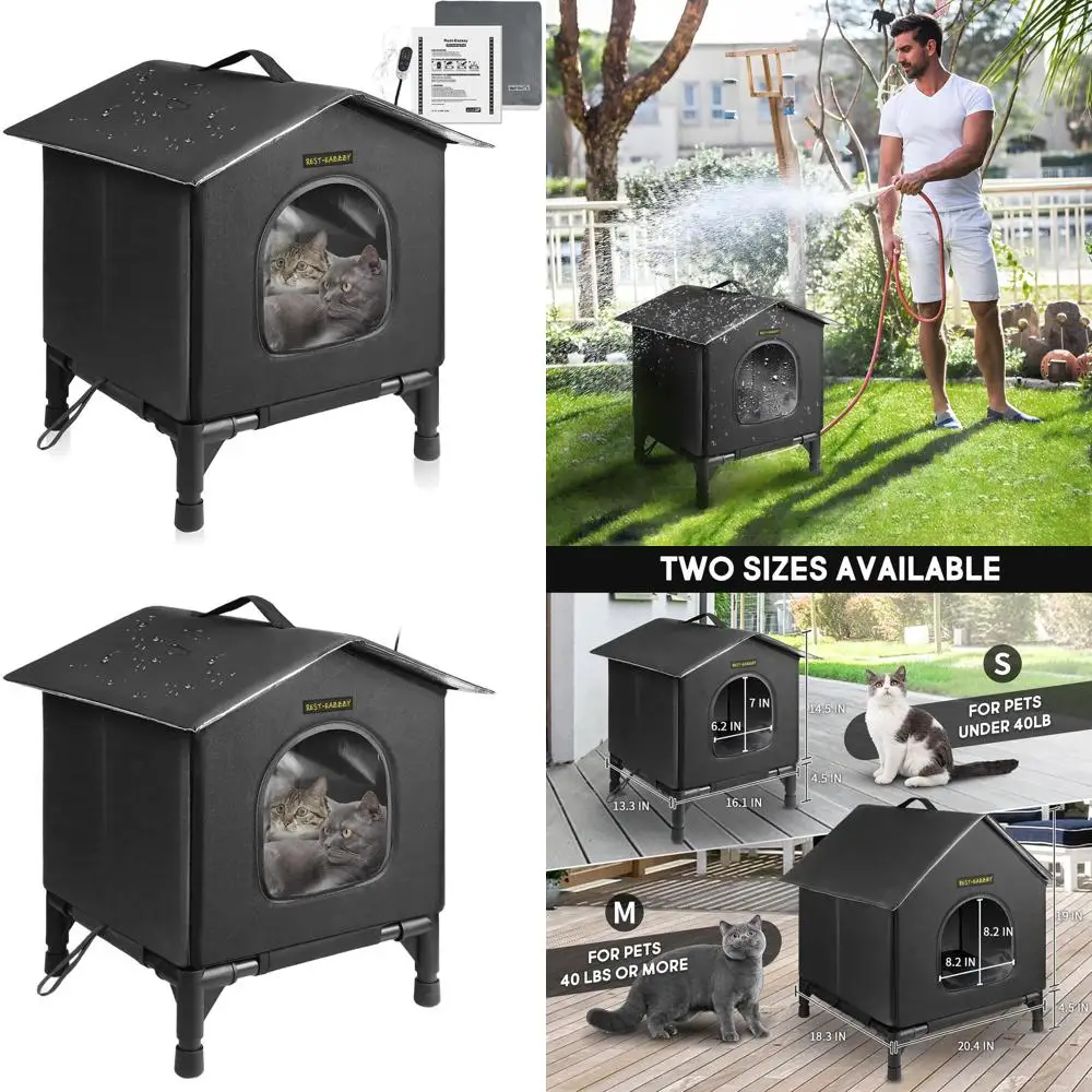 

Indoor/Outdoor Insulated Cat House, Waterproof and Warm Shelter for Stray Cats, Ideal for Feline Comfort (Black-Heat, Small)