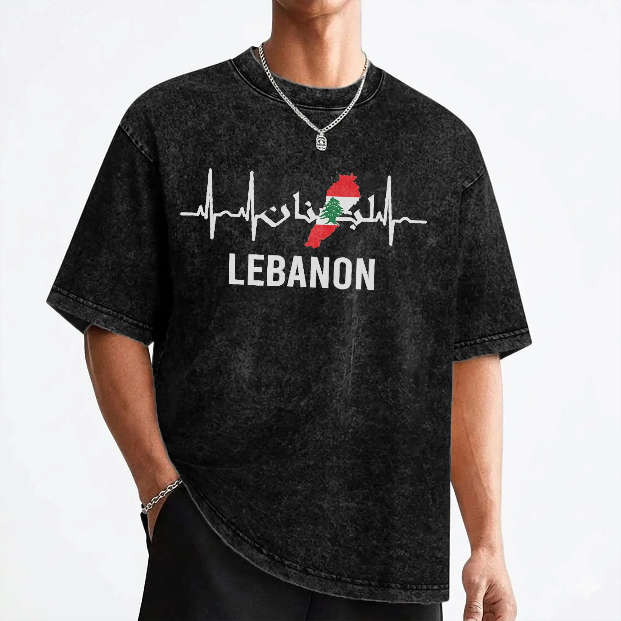 Lebanon Flag Map Beirut Cedar Tree Lebanese T Shirt Washed Short Sleeve T-Shirt Vintage for Men Women Streetwear Summer Tees