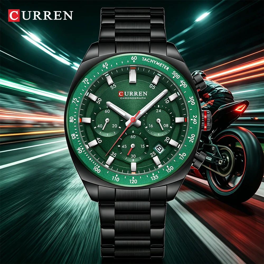 CURREN Men's Chronograph Watch Urban Streetwear Sport Stainless Steel Band Waterproof Male Quartz Wristwatch