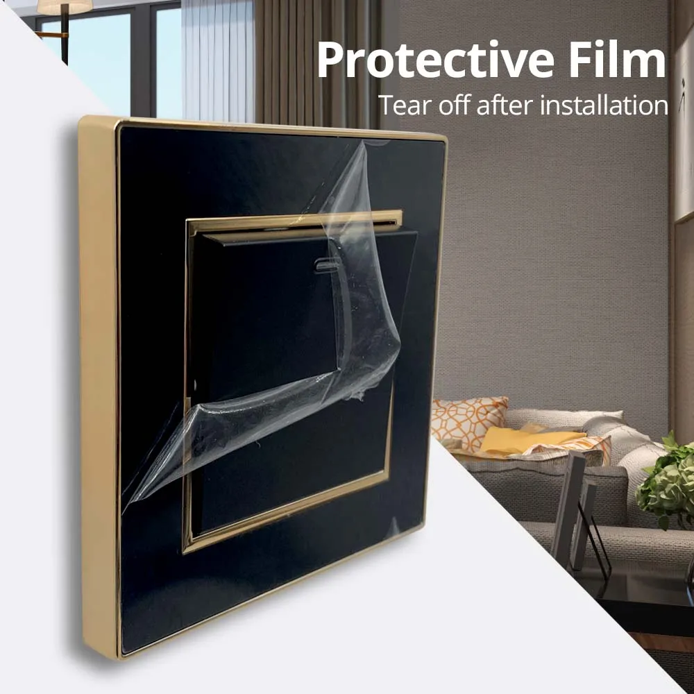 Wallpad Black Acrylic Panel Gold Border Wall Light Switch LED Dimmer USB Charge EU Socket Outlet 5 6 7 8 Gang 2 Way Reset