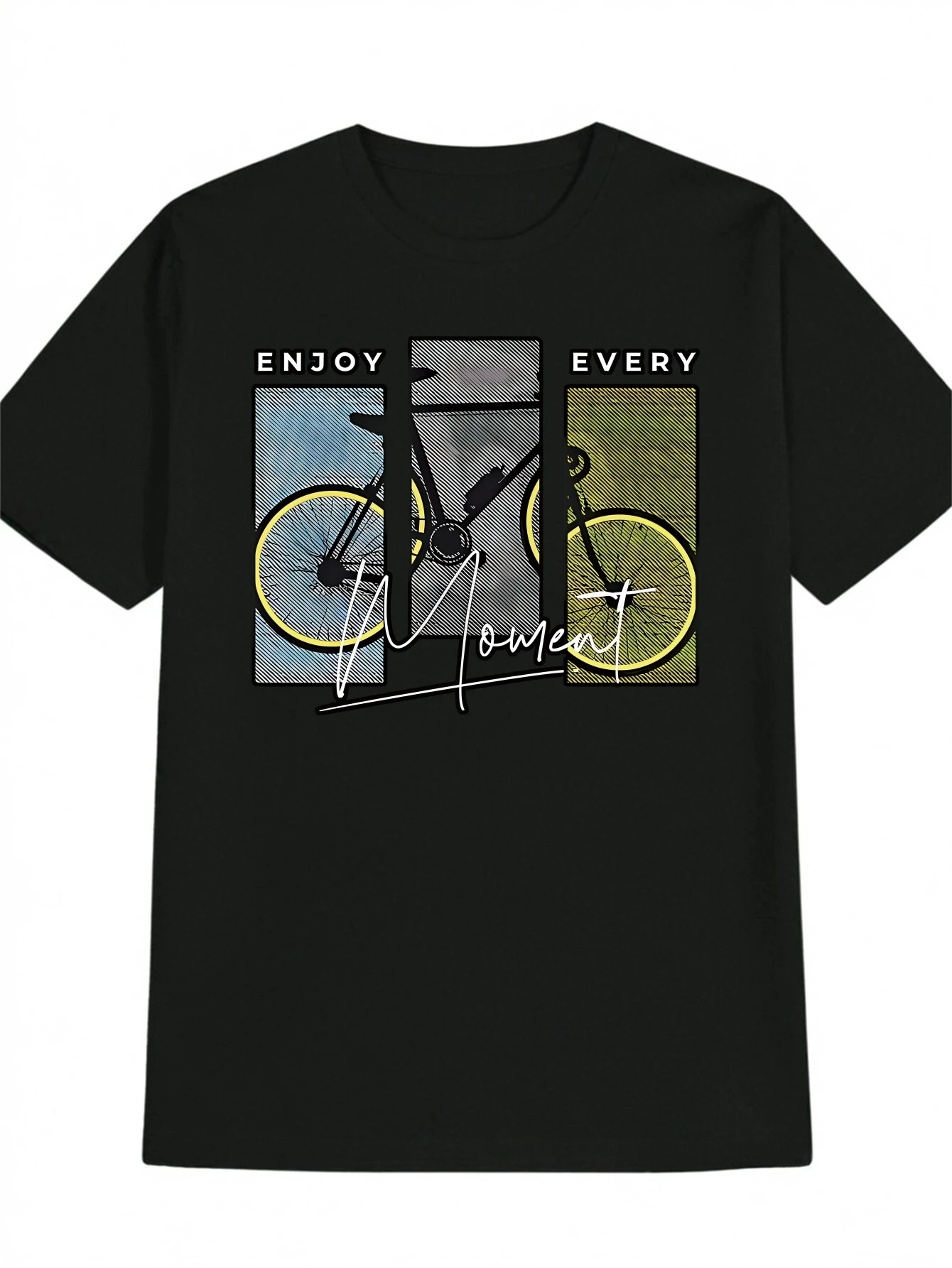 Letter Bicycle Print Pattern Men'S Casual Crew Neck T-Shirt, Soft And Comfortable, Wrinkle-Resistant Men'S Top, Machine Washable, Non-Pilling, Easy to Dry And Easy to Care For, High-Quality Short-Sleeved T-Shirt, Wear-Resistant And Non-Deformable
