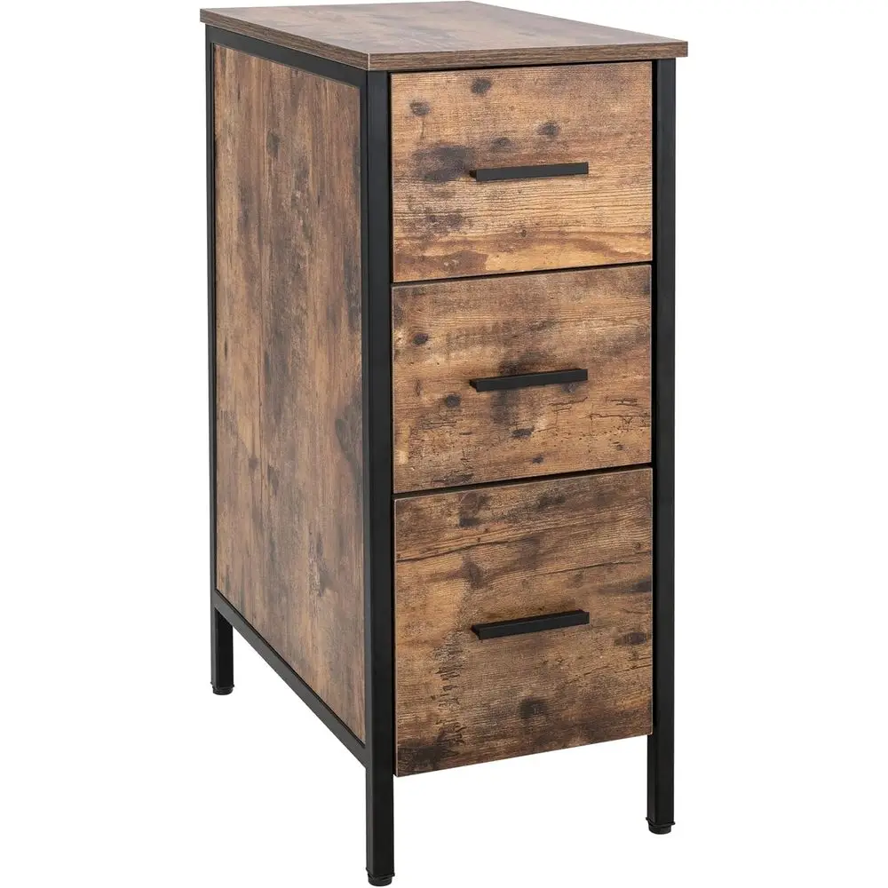 

12 Freestanding Bathroom Vanity Side Cabinet with 3 Drawers and Metal Handles, Brown