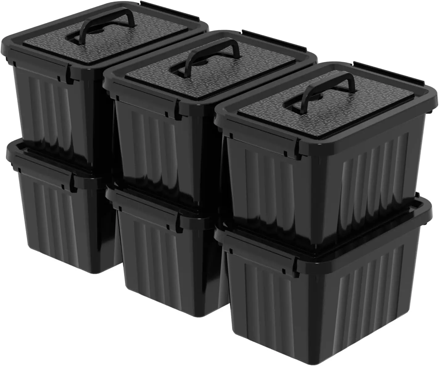 

6 Quart Latching Bin with Handle, Black Plastic Storage Box Containers, 6 Packs