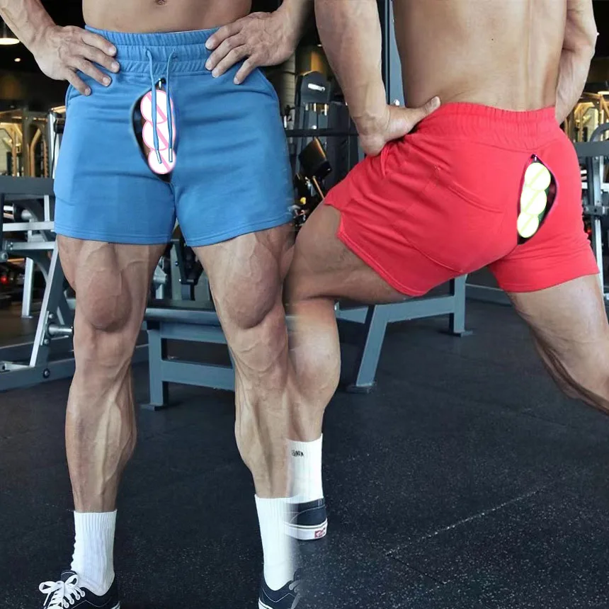 Pantalones cortos de algodón con entrepierna abierta para hombre, ropa de entrenamiento atlético, para correr, gimnasio