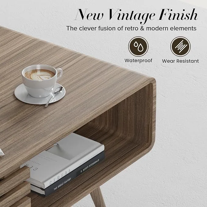 Café TablesFarmhouse Coffee Table with Storage Easy Assembly Wood Living Room Furniture