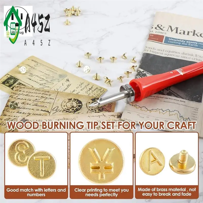

A45Z-Набор наконечников для выжигания по дереву, набор наконечников для выжигания по дереву с 26 буквами, медные трафареты для паяльника с буквами, вилка стандарта США
