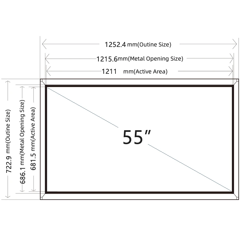 55 inch IR Touch frame,55 inch ir multi touch screen panel,  IR Multitouch Touch Screen Frame for Terminal kiosk Without Glass