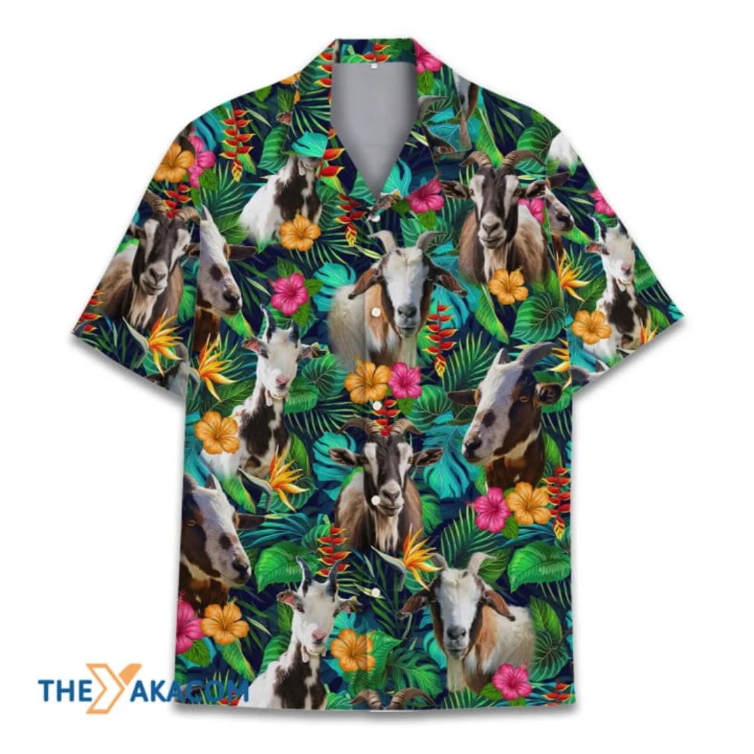 

Tropical Goat Hawaiian Shirt For Men Women, Tropical Capra Hircus Summer Aloha Button Down Short Sleeves