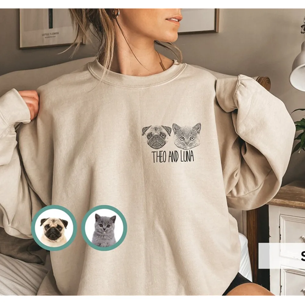 Custom Pet Sweater Lin Art From Photo Custom Dog Sweater Personalized Dog Pullover Dog Sweatshirt Dog Mom Gift Custom Cat Shirt